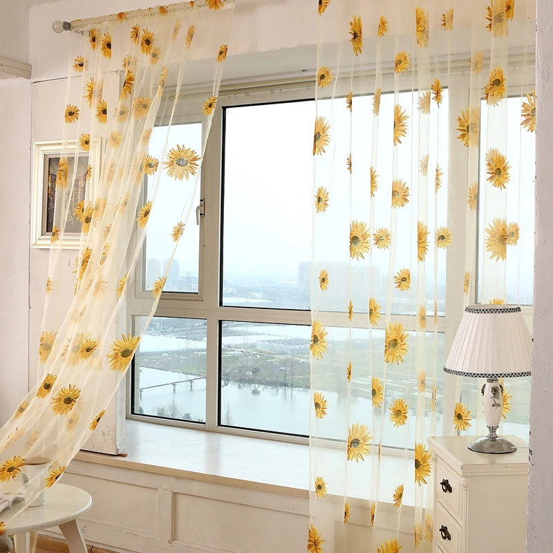 Sunflower Printing Translucent And Breathable Balcony Living Room Curtains And Screens