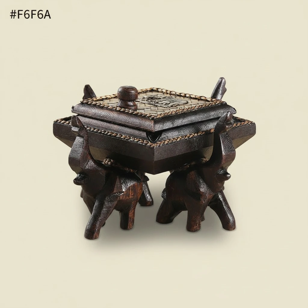 Thai Solid Wood Ashtray Covered Wood Carving Decoration Crafts