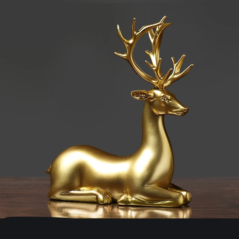 Golden Deer Animal Resin Crafts Sculpture Living Room Decoration Festival Gifts