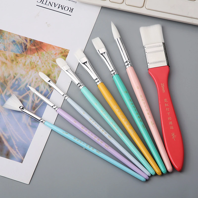 8pcs Cloth Bag Nylon Paint Brushes In Plastic Bucket