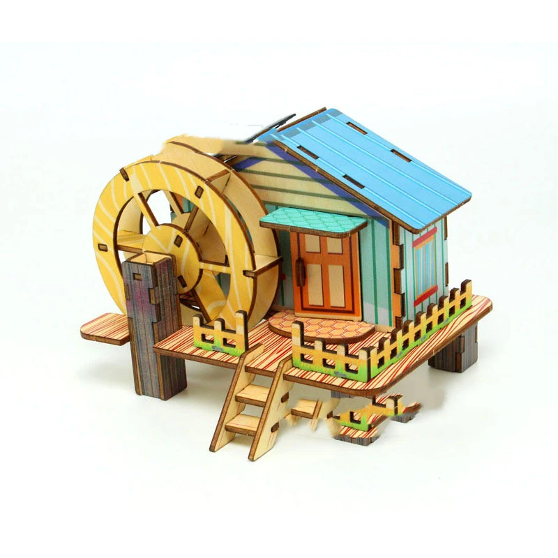 Wooden Original Diy Solar Rotating Rice Field Waterwheel