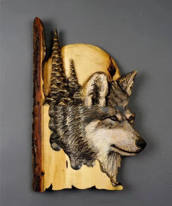 Wolf Deer Bear Animal Carving Handmade Wall Hanging