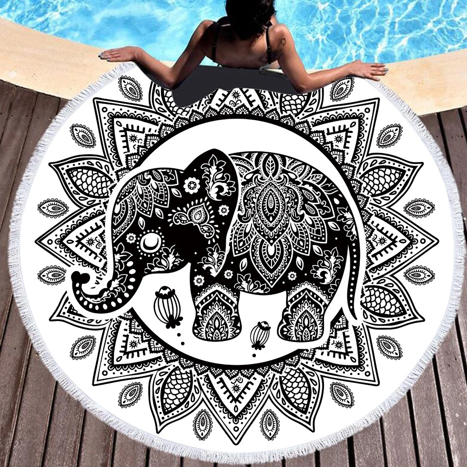 Digital Printed Microfiber Round Beach Towel With Tassels