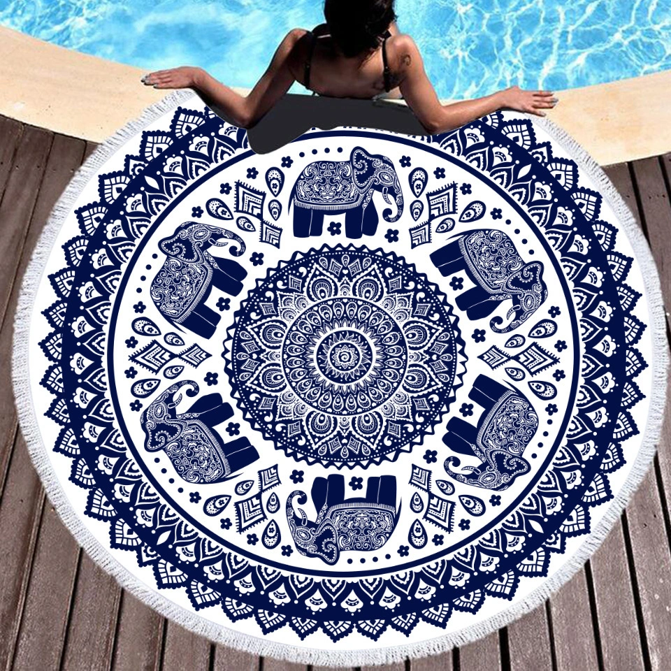 Digital Printed Microfiber Round Beach Towel With Tassels