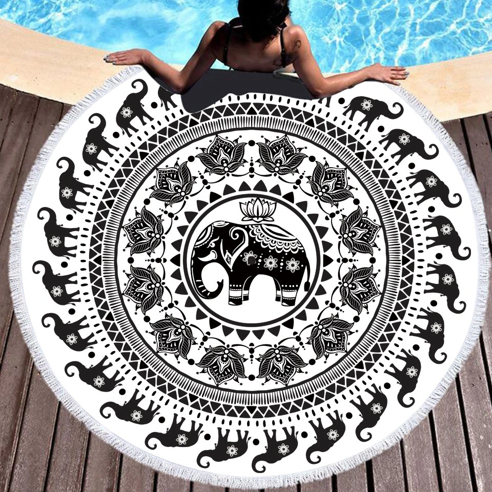 Digital Printed Microfiber Round Beach Towel With Tassels