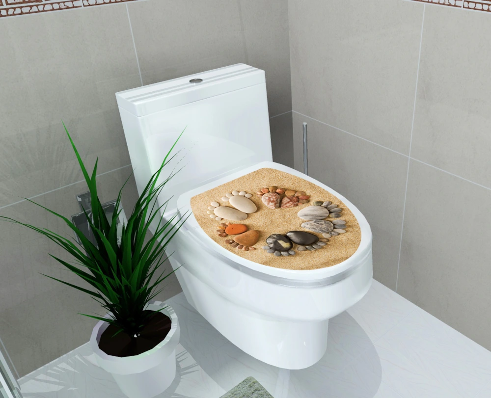 Creative Toilet Stickers Nordic Style Flamingo Pebbles Home Bathroom Toilet