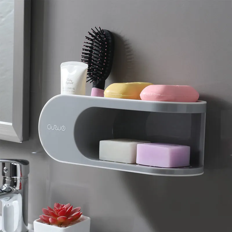 Creative Double-layer Non-perforated Soap Holder, Toilet Wall-mounted Drain Soap Dish