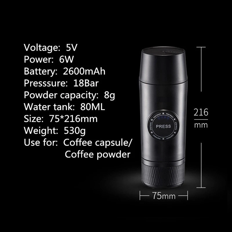 Portable Rechargeable Battery Espresso Machine Travel Car Coffee Powder Capsule Dual-Use Electric Mini