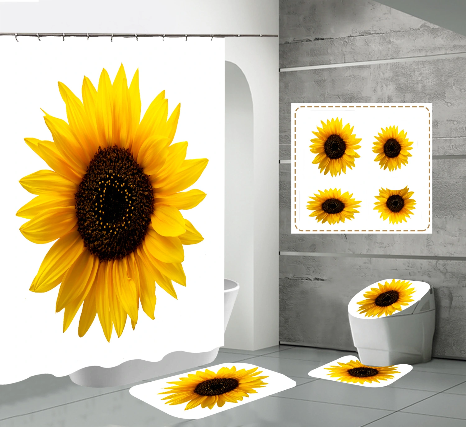 Shein New Shower Curtain Toilet Bathroom Partition Shower Sunflower Shower Curtain Manufacturer Supply
