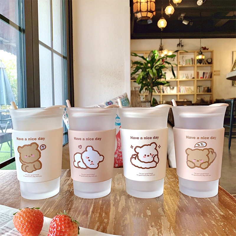 New Cute Bear Glass Cup With Spoon High Borosilicate Milk Tea Cup Coffee Cup Ins Girl Heart Student Water Cup