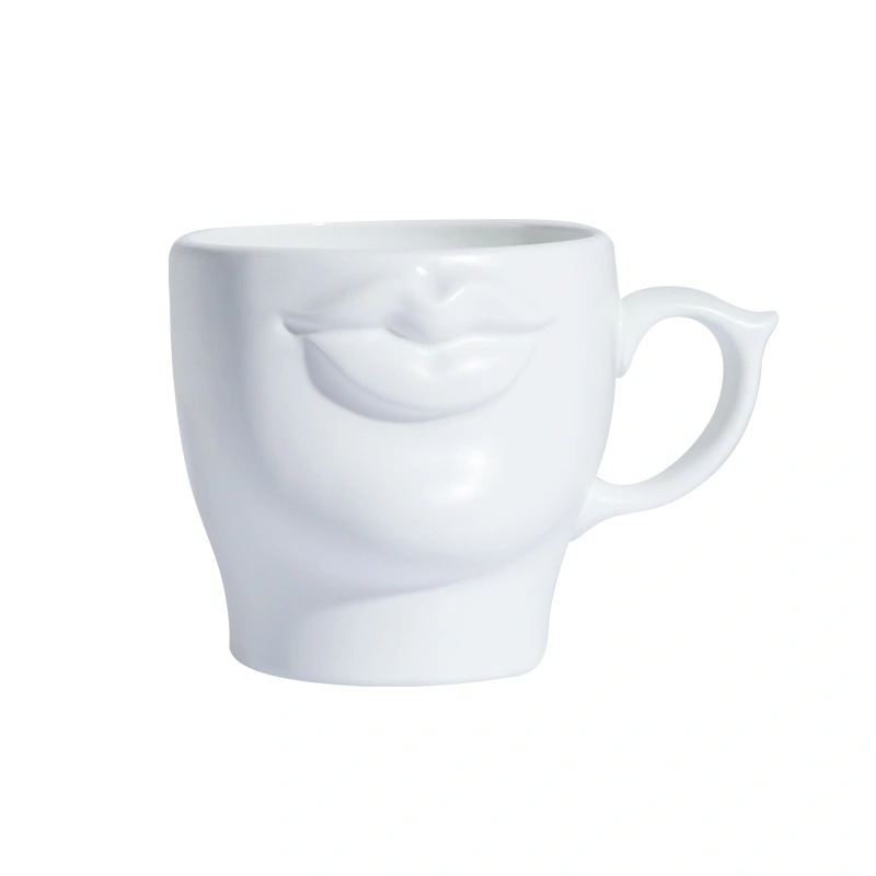 Personalized 3D Mouth Ceramic Coffee Mug White Handmade