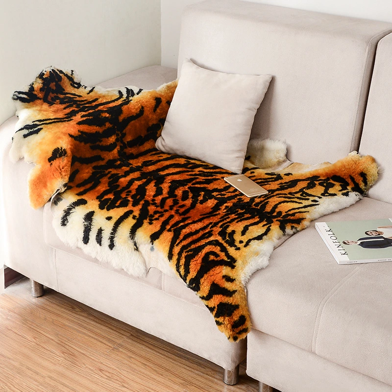 Mahogany Sofa Cushion Fashion Sheepskin Simulation Tiger Leather