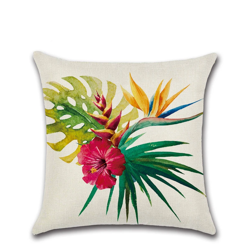 Cross Border New Tropical Flower Plant Flamingo Hibiscus Flax Pillow