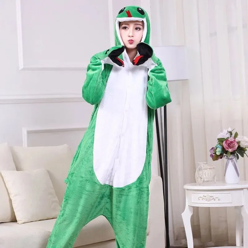 Autumn And Winter Foreign Trade New Style Jack Finn Green Snake Long Tail Monkey Flannel One-piece Pajamas Men And Women Home Clothes