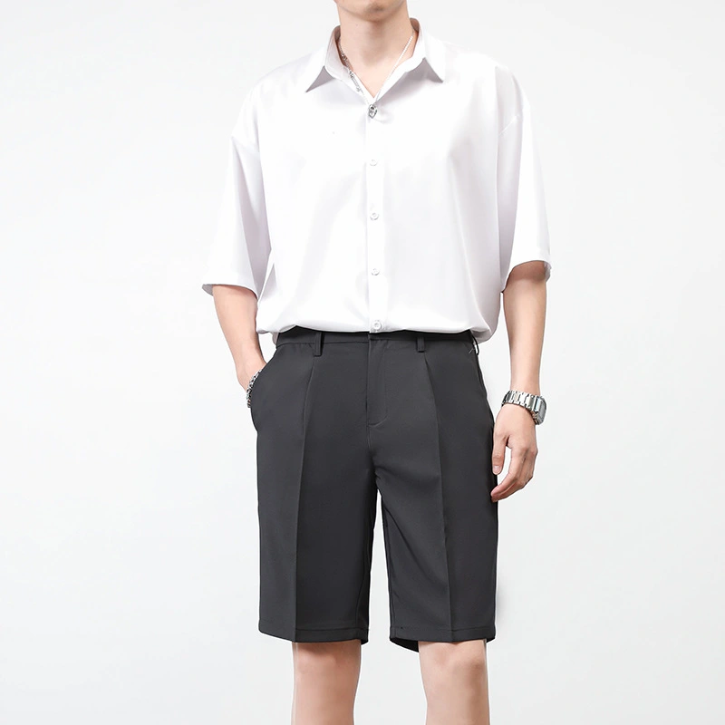 Men's Hong Kong Style Shirt Suit Shorts Suit Men's Loose Korean Casual Five-point Pants Short-sleeved Shirt