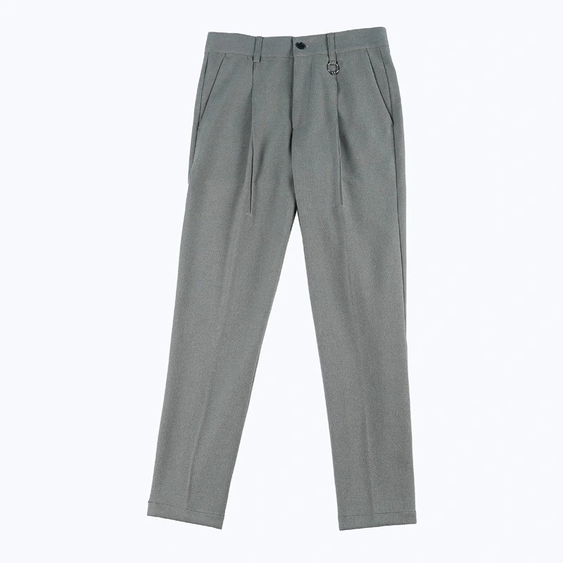 Pure Color Small Straight Leg Casual Trousers Metal Ring British Casual Trousers