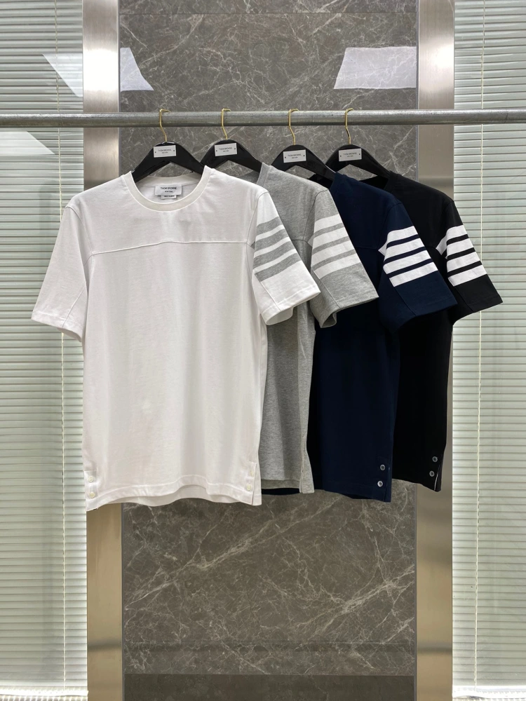 Summer New Style Half-chest Four-bar Plain Short-sleeved Casual