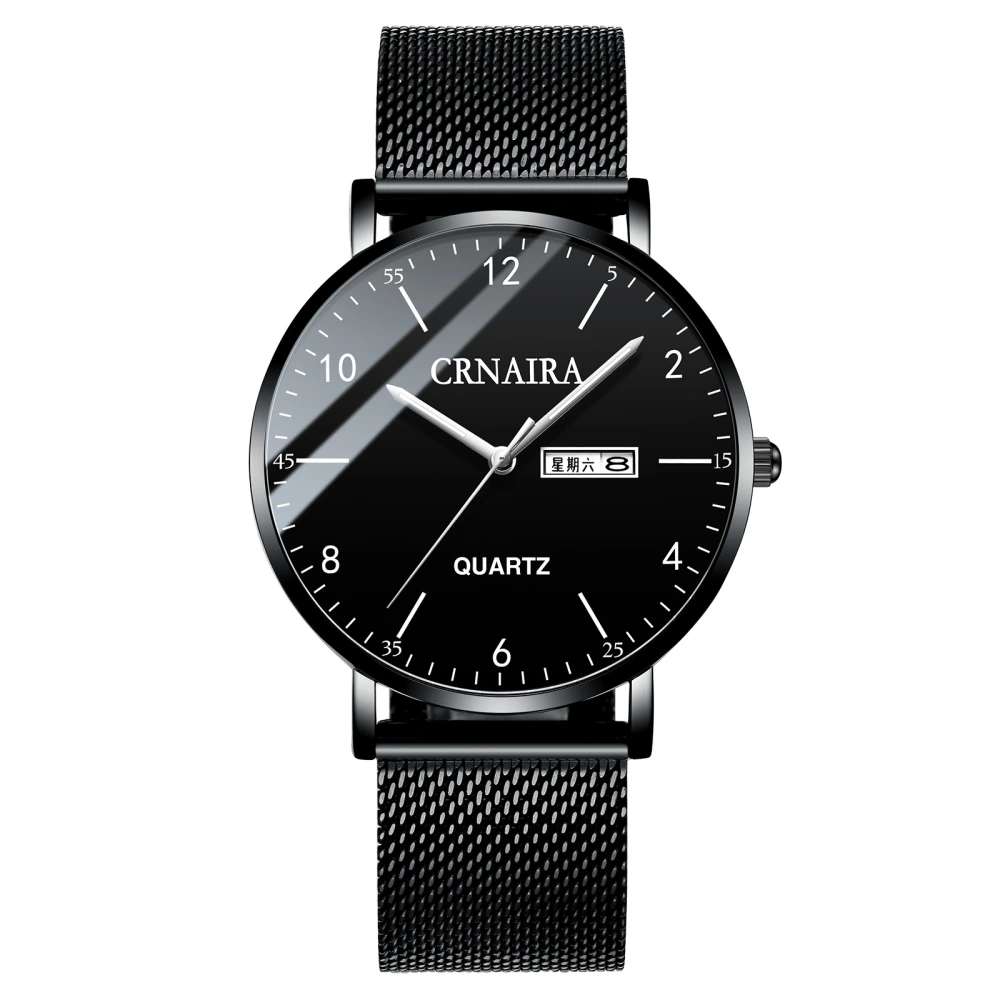 Crnaira New Cross-border Watch Men's Explosive Quartz Watch Fashion Source Manufacturer Men's Watch Mesh Black Steel Belt