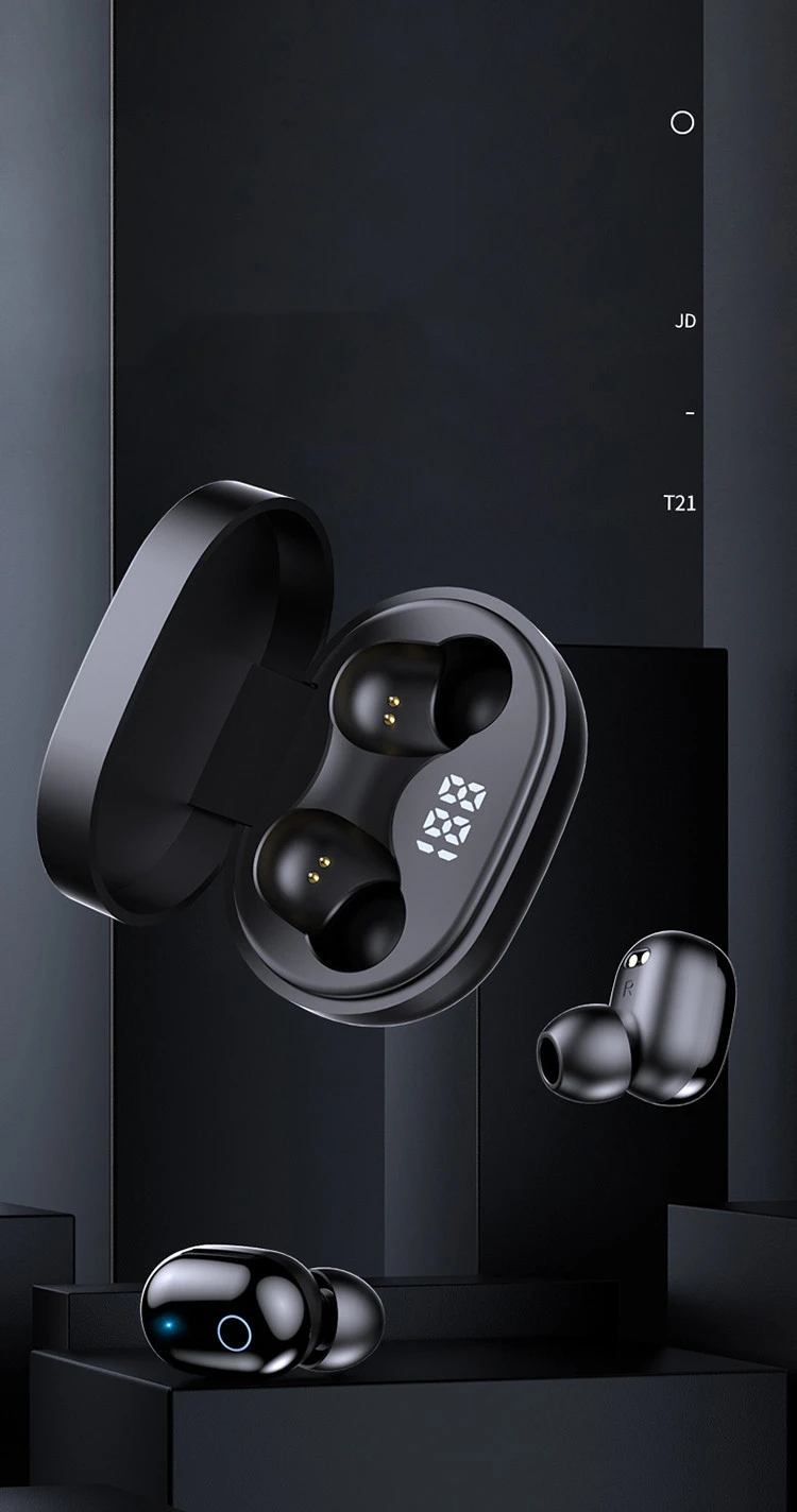 T21 Smart Digital Display Bluetooth Headset Wireless Sports Mini Headset Stereo In-ear