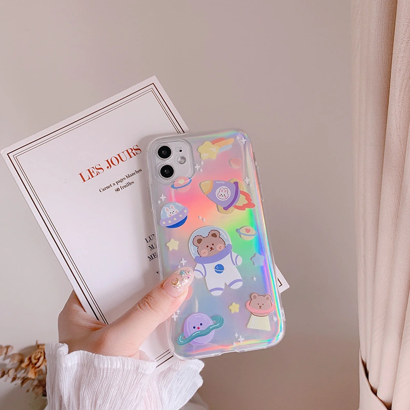 Laser Bear Mobile Phone Case Female Mobile Phone Case Starry Universe Cartoon Pattern