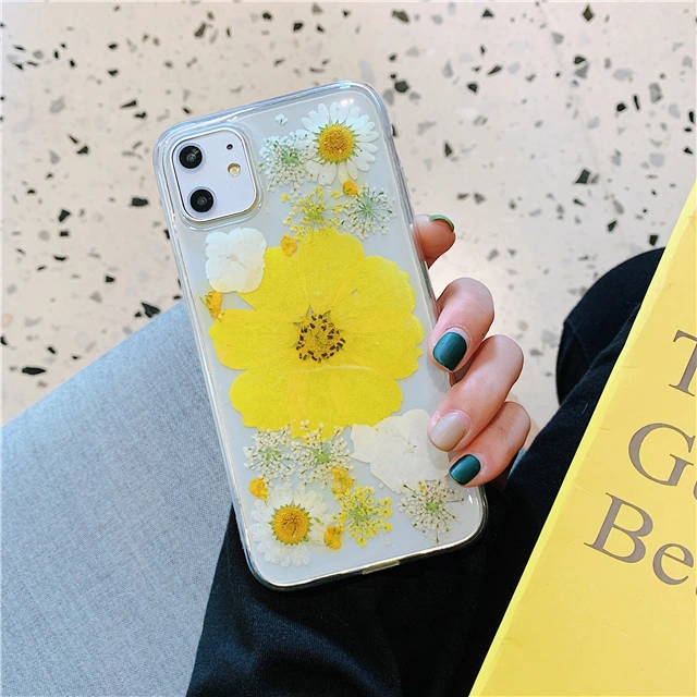 Mobile Phone Shell Epoxy Real Flower Anti-drop Transparent Soft Protective Cover