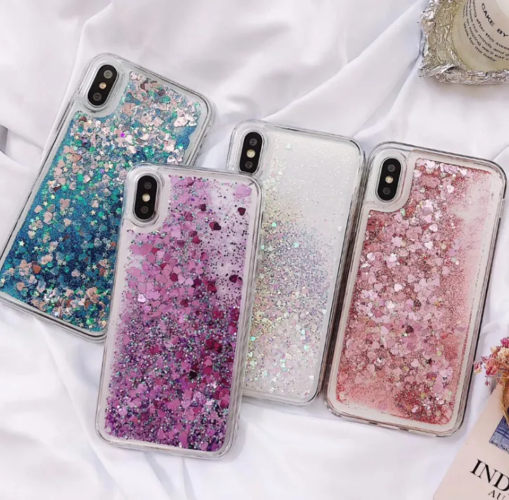 Compatible with Apple, Compatible with Apple , Fashion Samsung Love Stars Sequins White Flashing Sands Full Soft Applicable iphone Material Mobile Shell