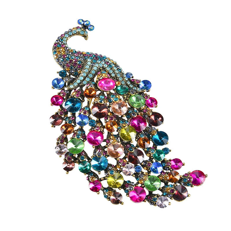 Large Rhinestone Peacock Wedding Brooch Jewelry Ladies Scarf Brooch