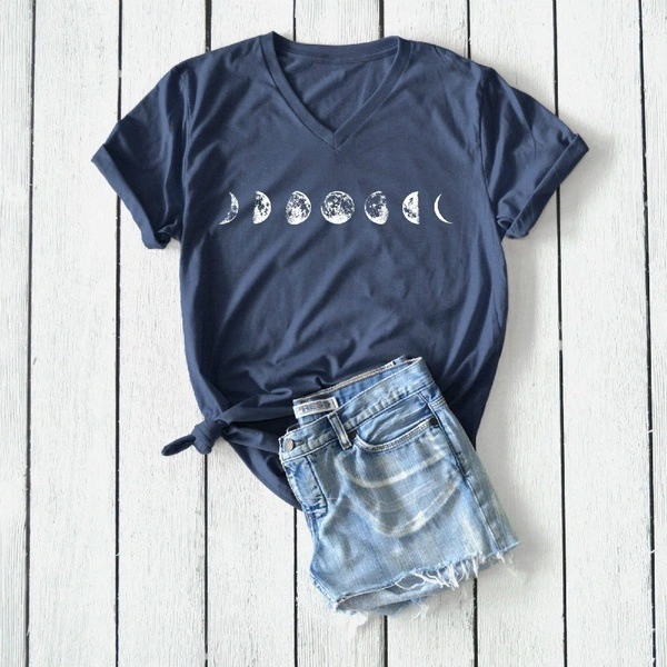 Moon T-shirt Literary Simple Personality Loose Large Size T-shirt Starry Moon