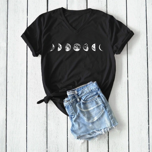 Moon T-shirt Literary Simple Personality Loose Large Size T-shirt Starry Moon