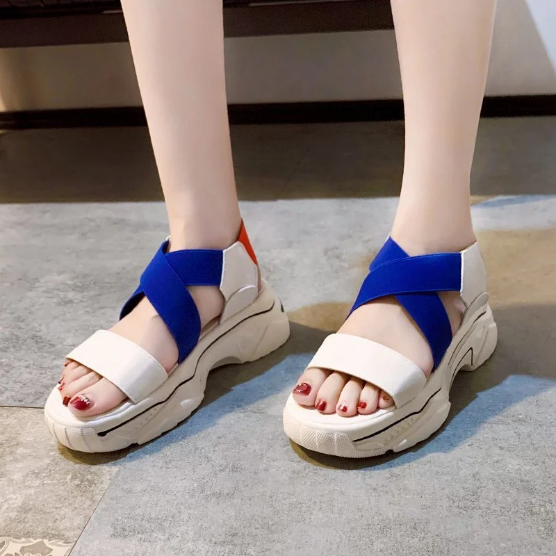 Color-blocking Crossover Simple Beach Sandals For Outer Wear
