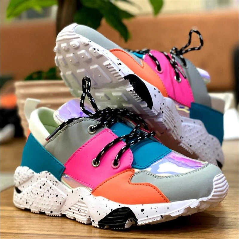 New Sports Shoes, Casual And Comfortable, Flat-Bottomed Color Matching Lace-Up Casual Shoes, Thick-Bottomed Large Size Running Shoes