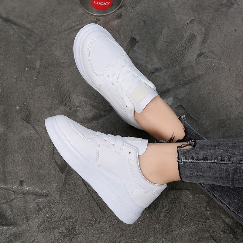 Student White Shoes Round Toe Lace-up Flat-bottomed Women's Sneakers