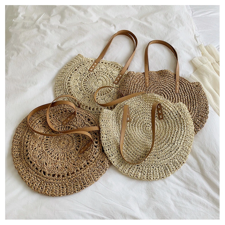 Fashion Hollow Flower Round Straw Woven Bag