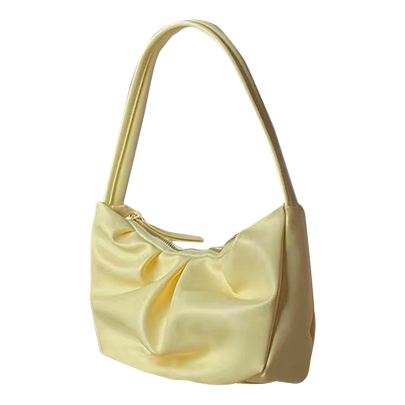 Light Yellow Pleated Bag, Soft Underarm Bag, Shoulder Bag