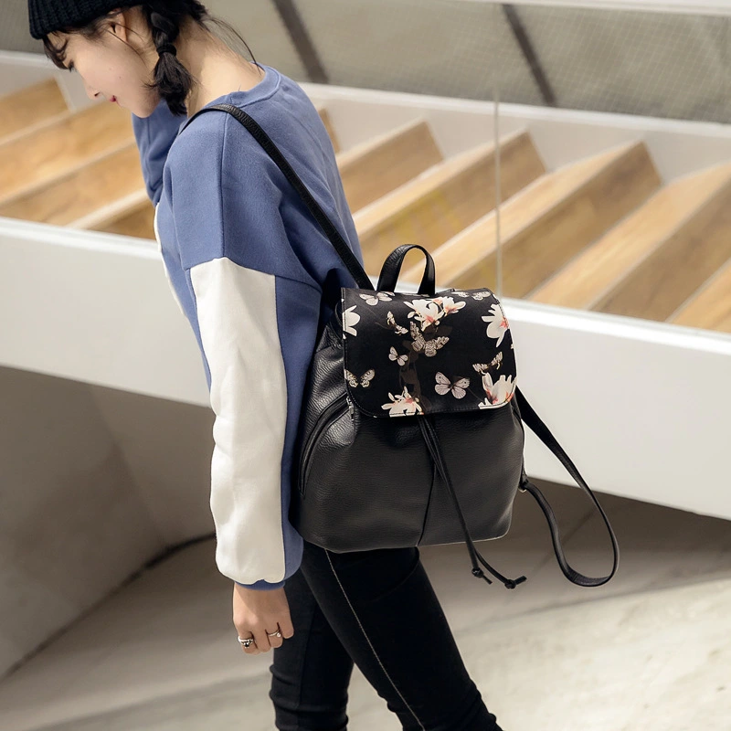 Wear-resistant Pu Large-capacity Pull-out Daffodil Print Backpack Bag