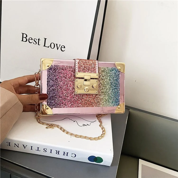 Personalized Gradient Color Sequins Ladies Chain Pouch