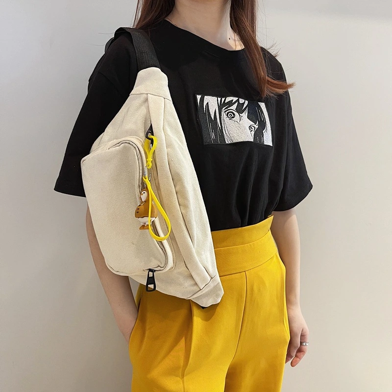 Color Canvas Chest Bag Women's Fashion Sports Waist Bag