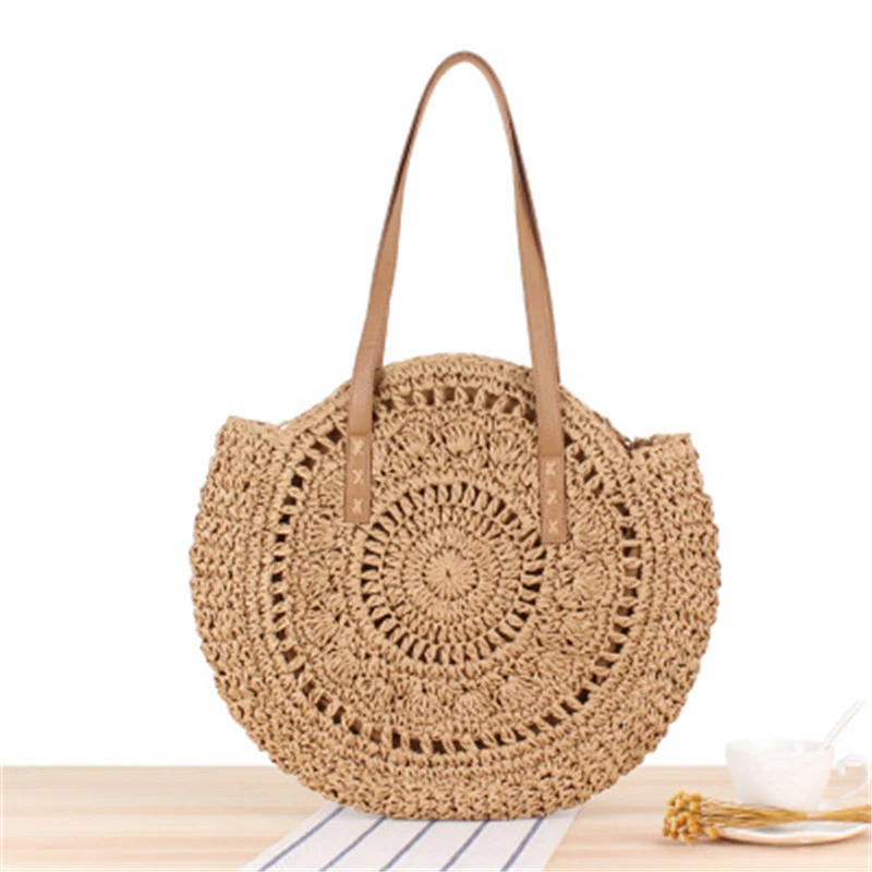 Simple Round One-shoulder Straw Woven Bag