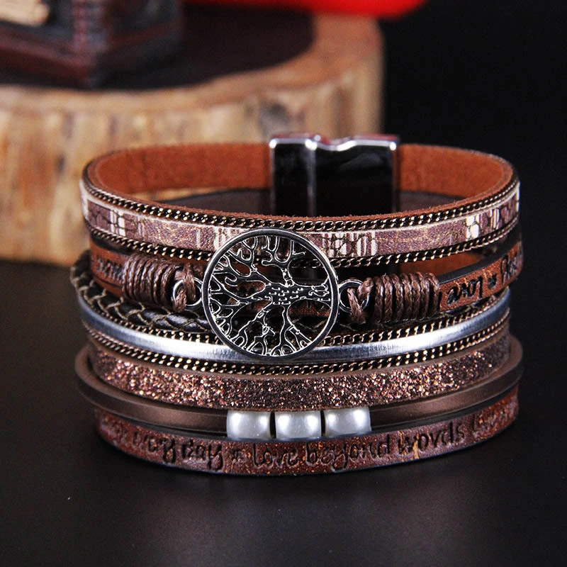 Hand-woven Leather Hollow Tree Of Life Bracelet