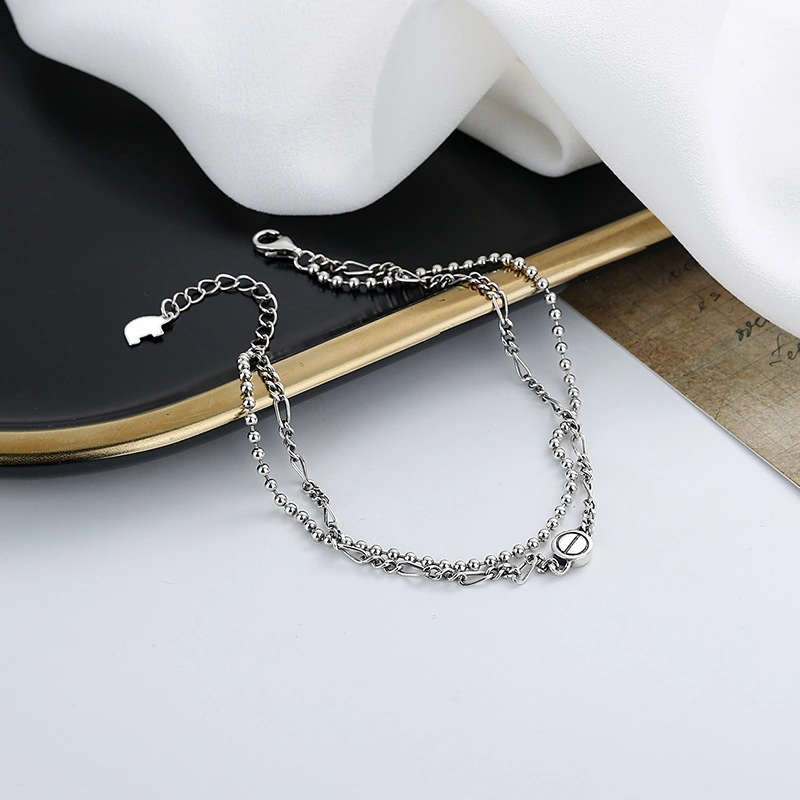 Simple Double-layered Sterling Silver Japanese And Korean Style Bracelet