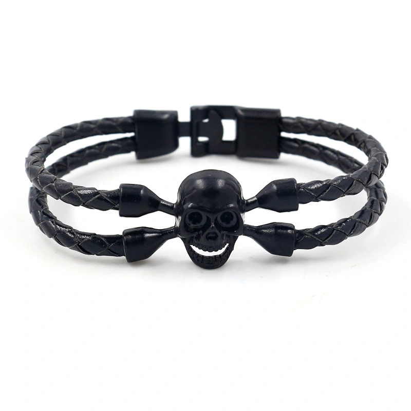 Cross-border Source Of New Electrophoresis Black Skull Cowhide Braided Bracelet