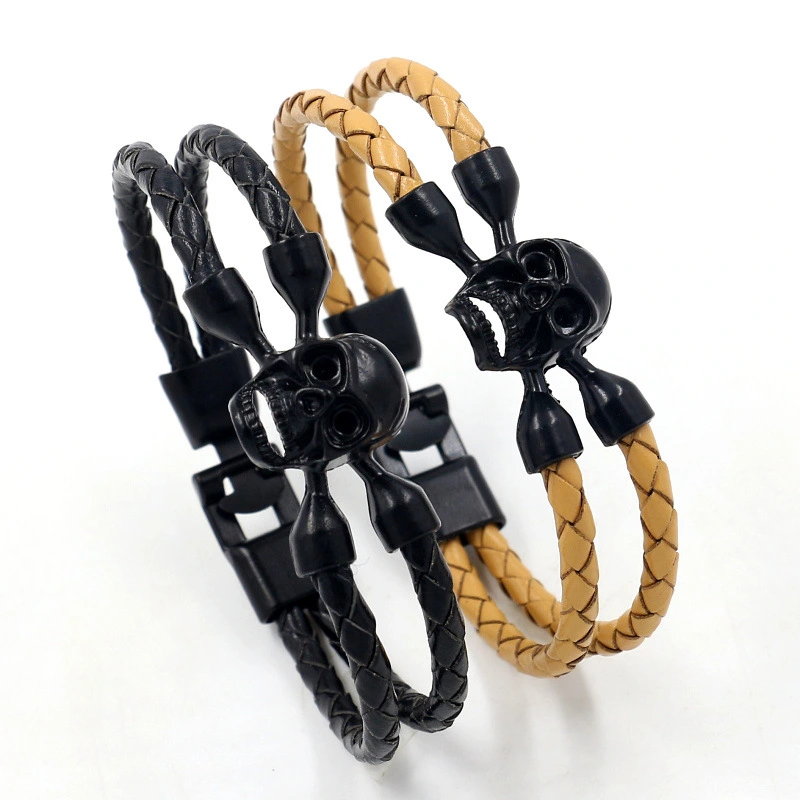 Cross-border Source Of New Electrophoresis Black Skull Cowhide Braided Bracelet