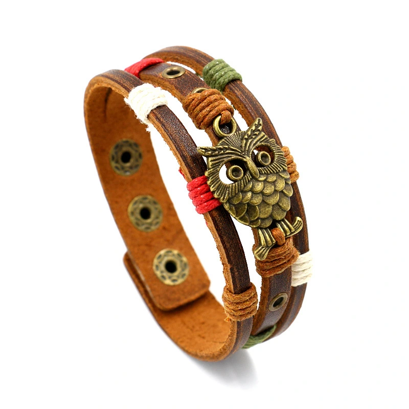 AliExpress Hot Style Retro Owl Woven Leather Bracelet Women