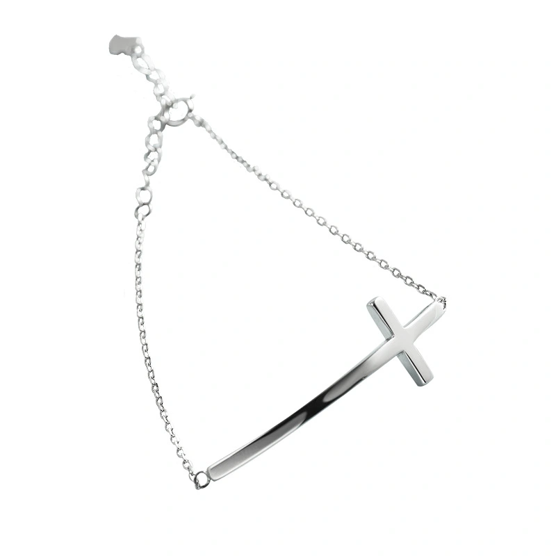 Sterling Silver Cross Glossy Women's Bracelet