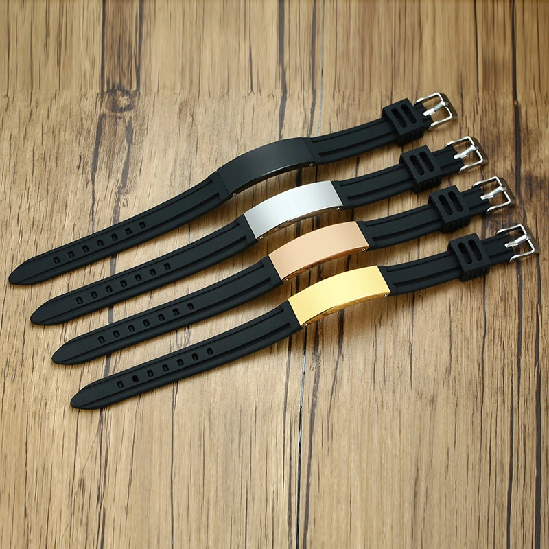 Fashion Men's Stainless Steel Silicone Strap Bracelet