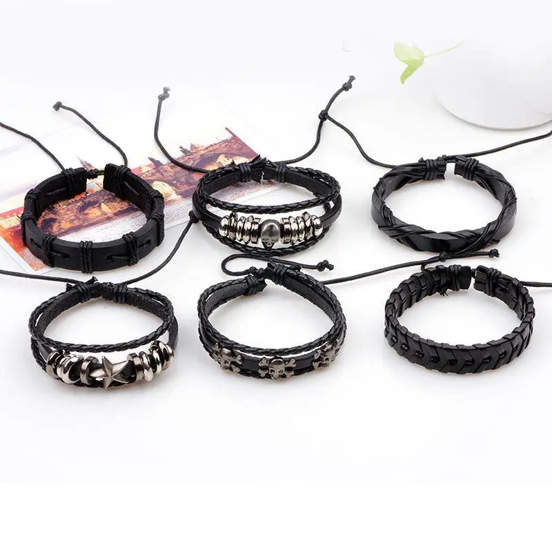 Fashion Real Cowhide Bracelet Skull Set