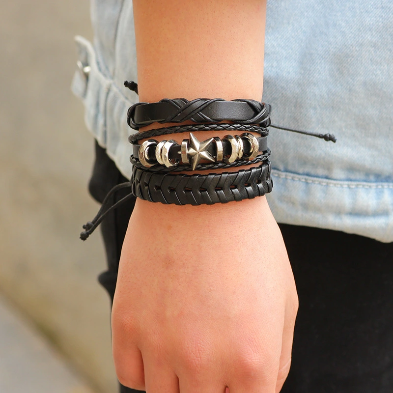 Fashion Real Cowhide Bracelet Skull Set