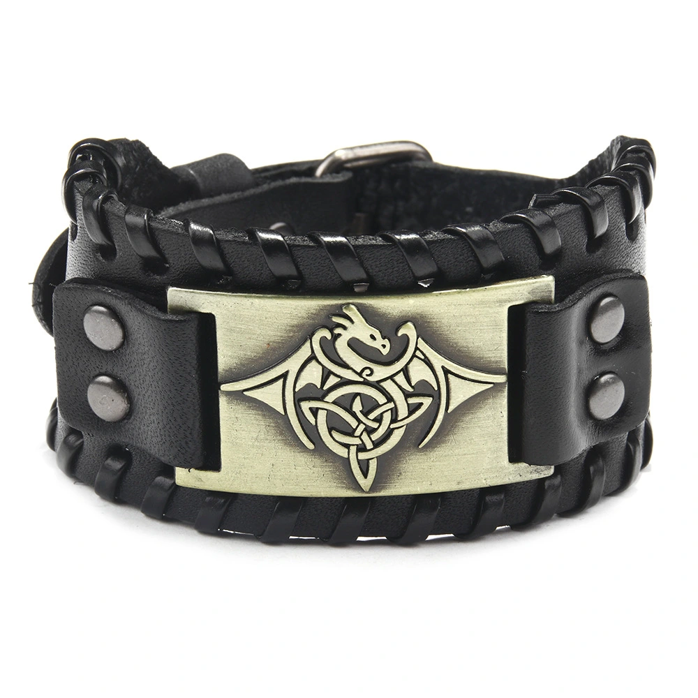 Cross-border Flying Dragon Totem Bracelet Alloy Cowhide Bracelet Men's Jewelry Gift Factory Direct Sales