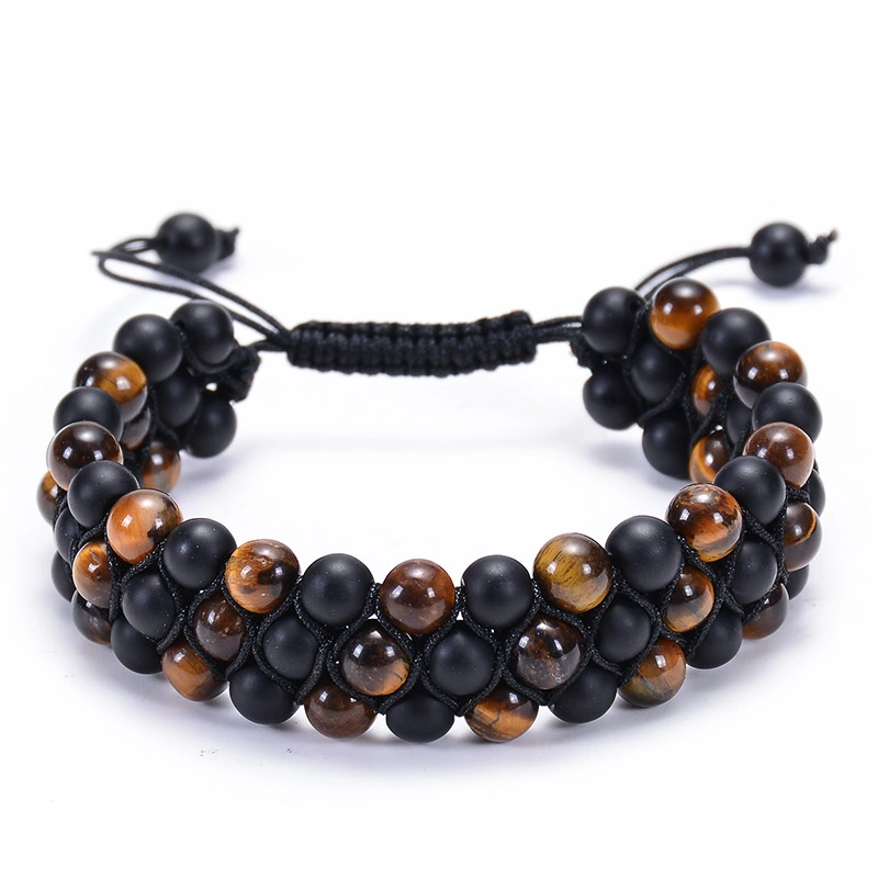 Natural Stone Frosted Stone Beaded Bracelet Iron Ore Double Wrap Braided Bracelet