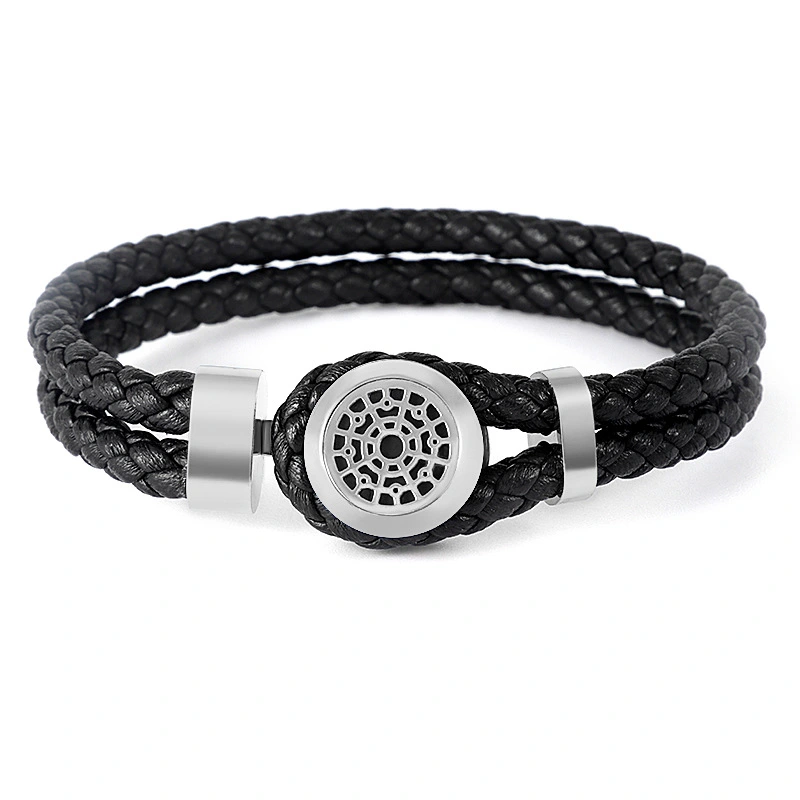 Double Cowhide Braided Men's Leather Cord Bracelet